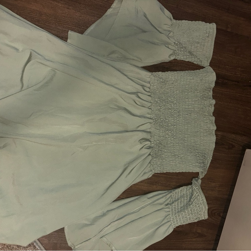 Mint Green Smocked Off-Shoulder Dress